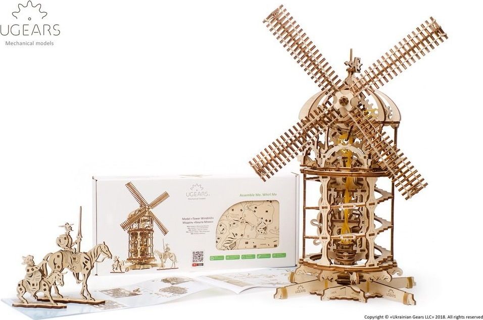 Ugears 3D dřevěné mechanické puzzle Větrný mlýn - obrázek 1