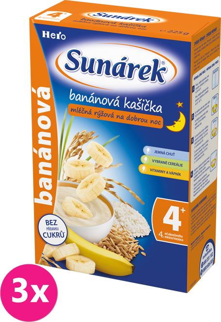 3x SUNÁREK Banánová kašička na dobrou noc (225 g) - mléčná kaše - obrázek 1