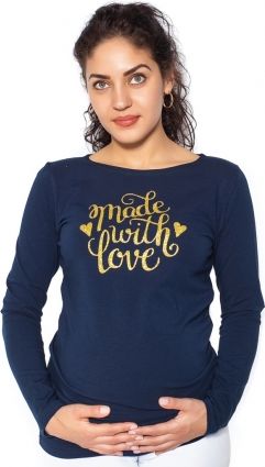 Be MaaMaa Těhotenské triko dlouhý rukáv Made with Love - tm. modrá - S - obrázek 1