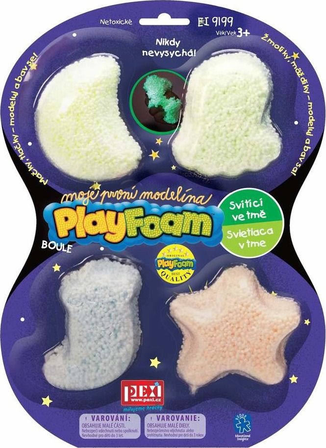 PEXI PlayFoam Modelína/Plastelína kuličková svítící ve tmě 4 barvy na kartě 19x26x3cm - obrázek 1