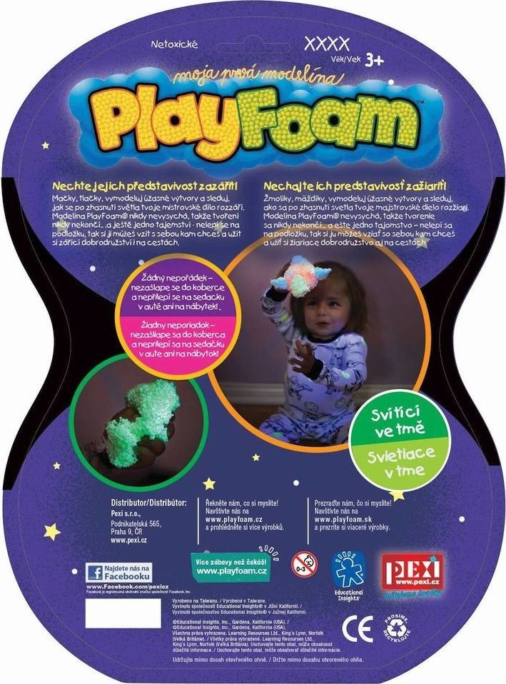 PEXI PlayFoam Modelína/Plastelína kuličková svítící ve tmě 4 barvy na kartě 19x26x3cm - obrázek 2