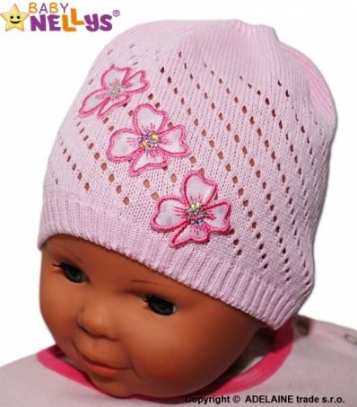 Háčkovaná čepička Kytičky Baby Nellys ® - sv. růžová - obrázek 1