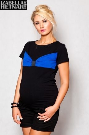 Be MaaMaa Těhotenské triko/halenka LOLA - černá/modrá - obrázek 1