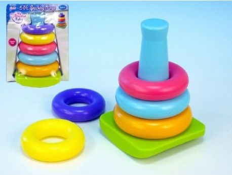 Skládanka pyramida s kroužky plast 5ks v krabici 6m+ - obrázek 1