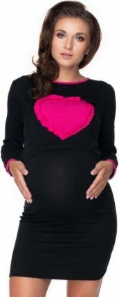 Be MaaMaa Těhotenská, kojící noční košile srdce, dl. rukáv - černá, vel. XXL - obrázek 1