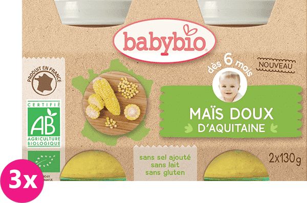 3x BABYBIO Příkrm sladká kukuřice (2x130g) - obrázek 1
