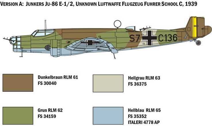 ITALERI Model Kit letadlo 1391 - JU 86 E1/E2 (1:72) - obrázek 2