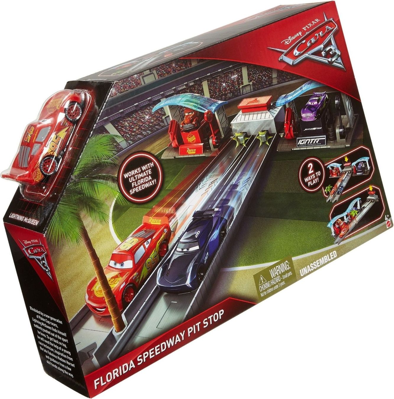 Mattel Cars 3 filmový herní set Florida speedway pit stop - obrázek 1