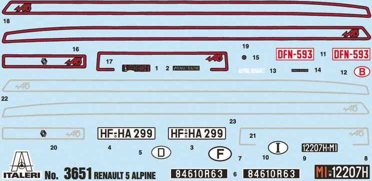 ITALERI Model Kit auto 3651 - Renault 5 Alpine (1:24) - obrázek 11