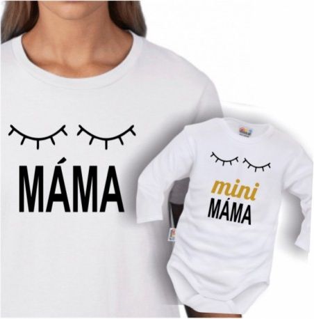 DEJNA Máma a mini Máma - sada triko a body - bílé - obrázek 1