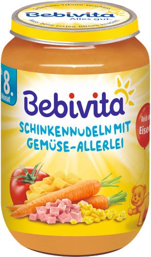 6x BEBIVITA Těstoviny se šunkou a zeleninovou směsí (220 g) - masozeleninový příkrm - obrázek 2