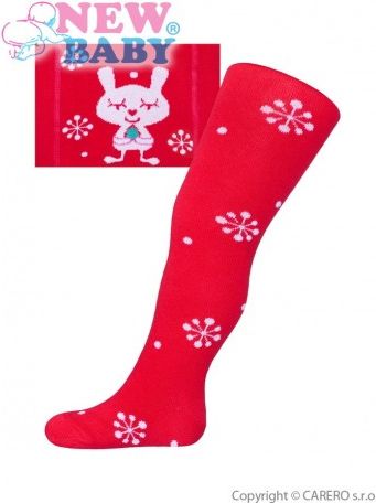 Vánoční bavlněné punčocháčky New Baby červené s vločkami a kočičkou, Červená, 92 (18-24m) - obrázek 1
