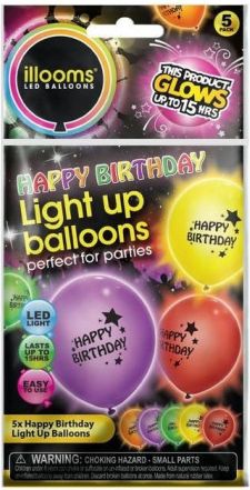 Nafukovací balónky svítící Happy Birthday 4 ks - obrázek 1