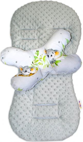 Baby Nellys Sada do kočárku Baby Nellys minky, podložka + polštářek - Medvídek Koala, šedá - obrázek 2