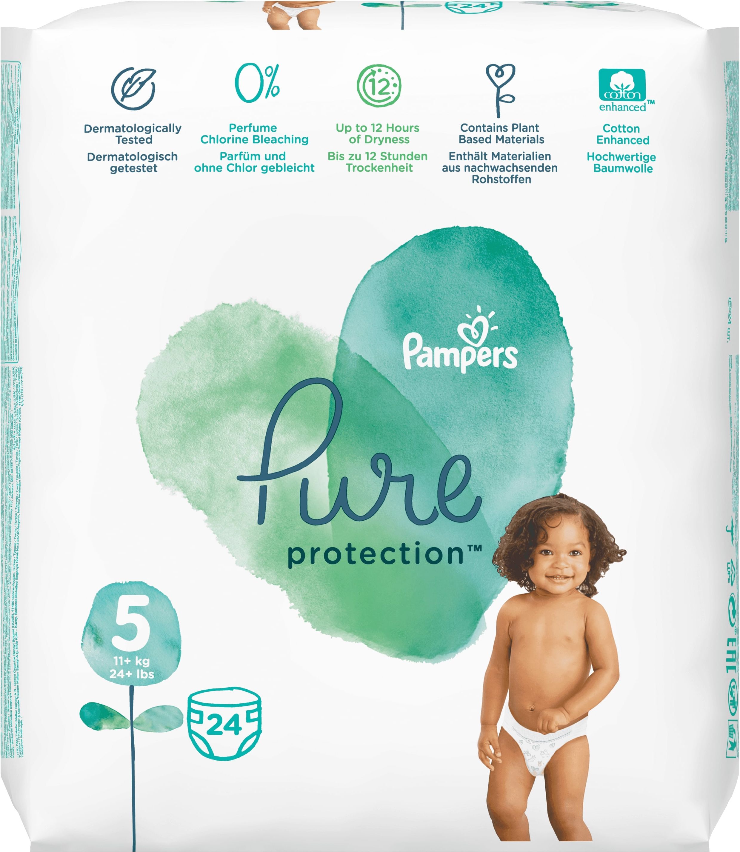 PAMPERS Pure Protection S5, 24 ks (11-16 kg) – jednorázové pleny - obrázek 2