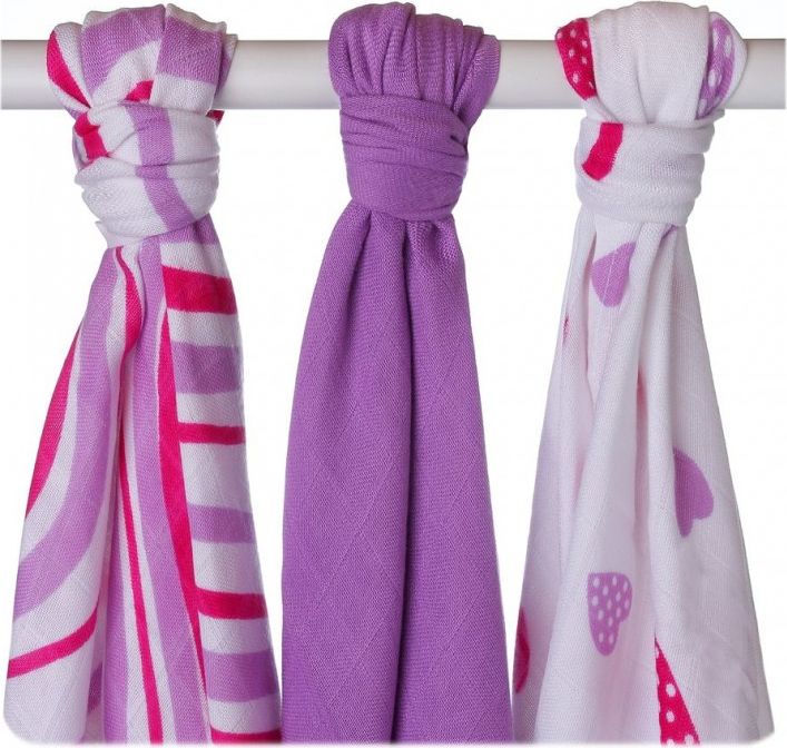 KIKKO Bambusové pleny Hearts&Waves 70x70 (3 ks) – lilac - obrázek 1