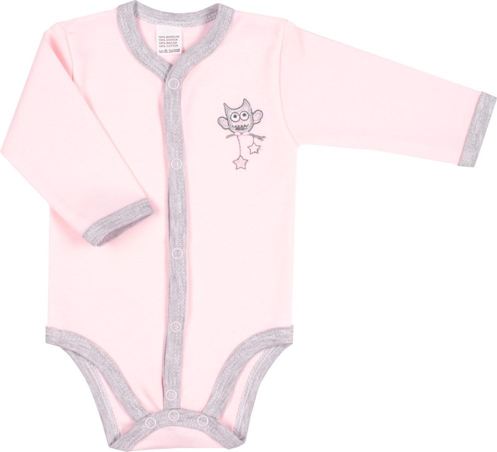 Kojenecké celorozepínací body New Baby Owl růžové 56 (0-3m) - obrázek 1