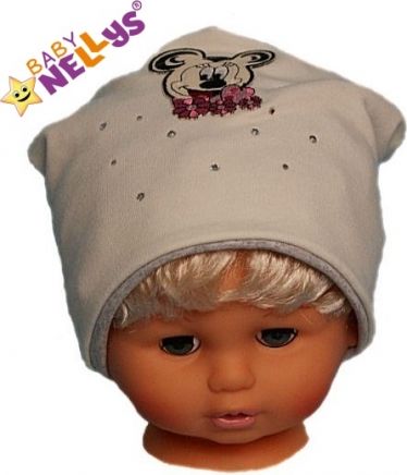 Bavlněná čepička Myška s kamínky Baby Nellys ®- smetanová - obrázek 1