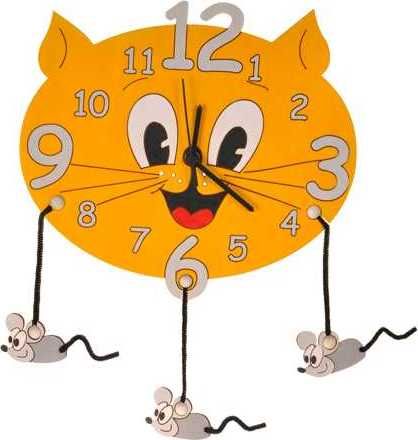 DoDo Dětské dřevěné hodiny kočka s myškami - obrázek 1