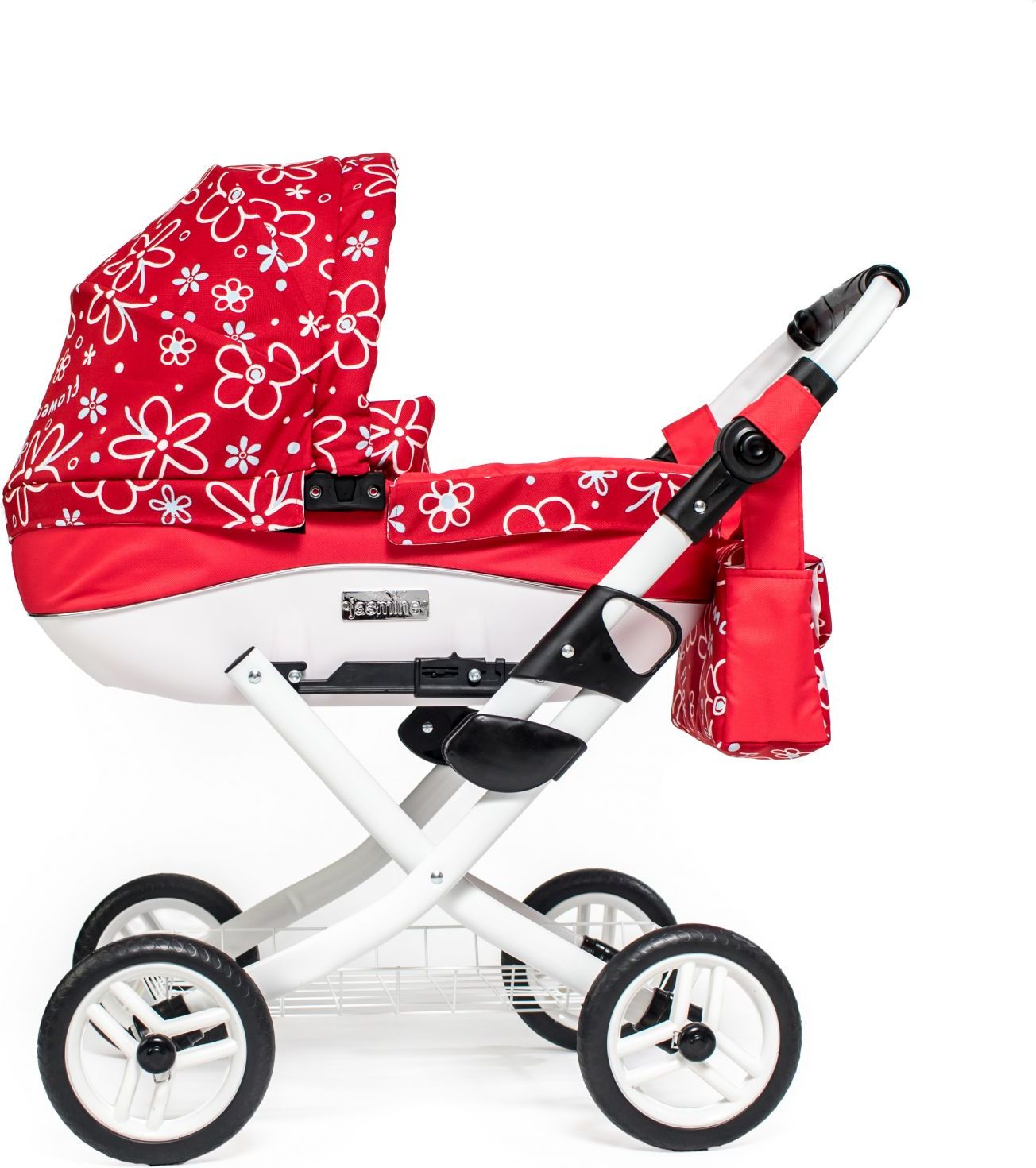 Dětský kočárek pro panenky JASMINE Kids K17 červené květy - obrázek 1
