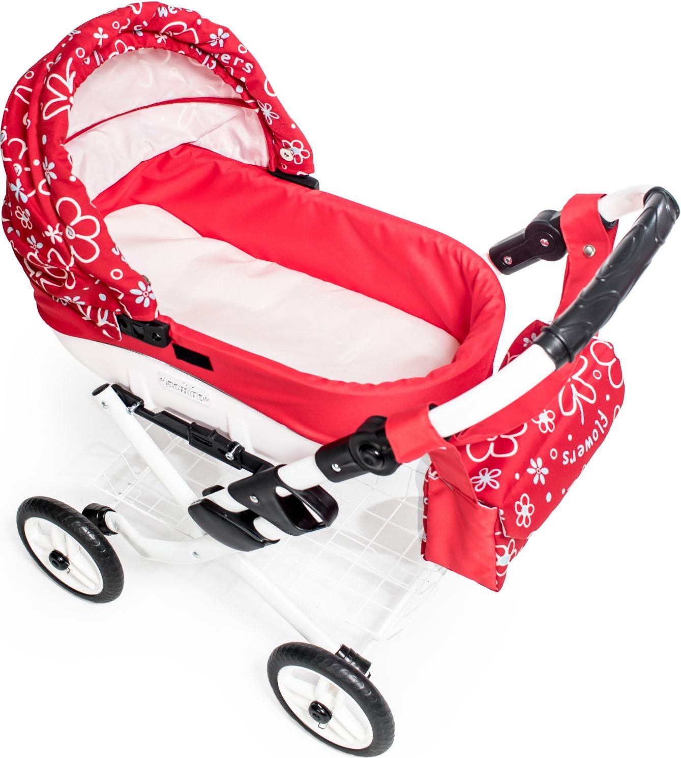 Dětský kočárek pro panenky JASMINE Kids K17 červené květy - obrázek 4
