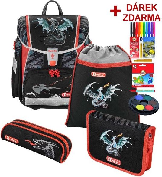 Školní aktovka Drak TOUCH2 4-dílný set Hama Step by Step - obrázek 1