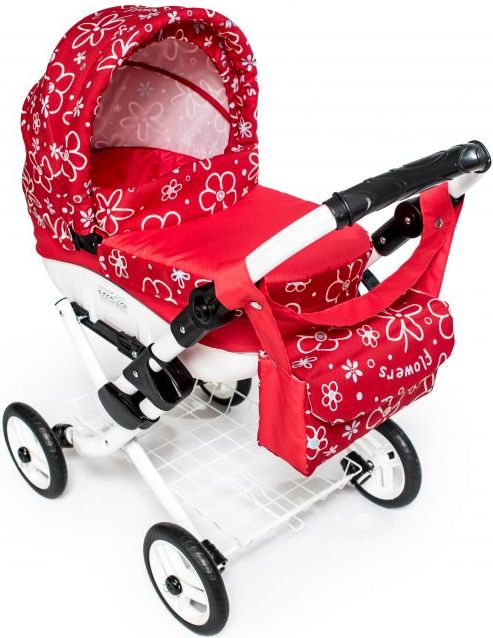 Kočárek pro panenky JASMINE Kids červené květy - obrázek 2