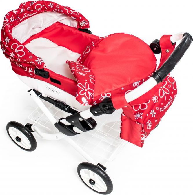 Kočárek pro panenky JASMINE Kids červené květy - obrázek 3