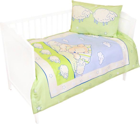 Detexpol Povlečení do postýlky méďa a ovce zelené bavlna 100/135, 40/60 cm - obrázek 1