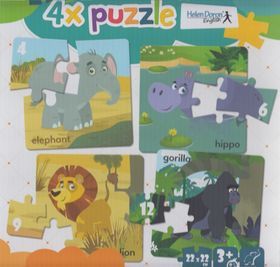4x puzzle Elephant, hippo, lion, gorilla - obrázek 1