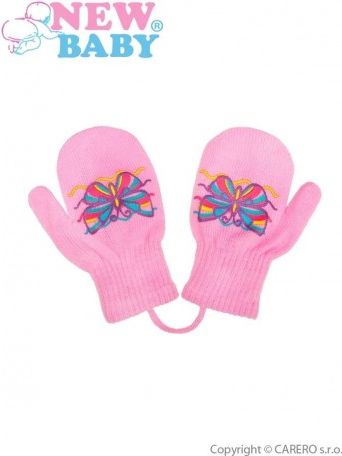 Dětské zimní rukavičky New Baby s motýlkem světle růžové, Růžová, 98 (2-3r) - obrázek 1