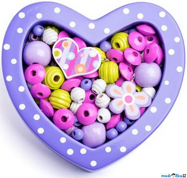 Navlékací perle - Set korálků, Srdce malé fialové (Woody) - obrázek 1