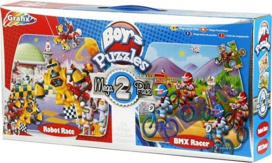 GRAFIX Panoramatické puzzle Závod robotů & Závodníci BMX 2x45 dílků - obrázek 1