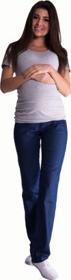 Be MaaMaa Bavlněné, těhotenské kalhoty s regulovatelným pásem - tm. modré, vel. L - obrázek 1