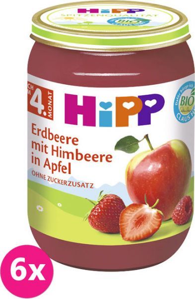 6x HIPP BIO Jablka s jahodami a malinami, 190 g - ovocný přírkm - obrázek 1