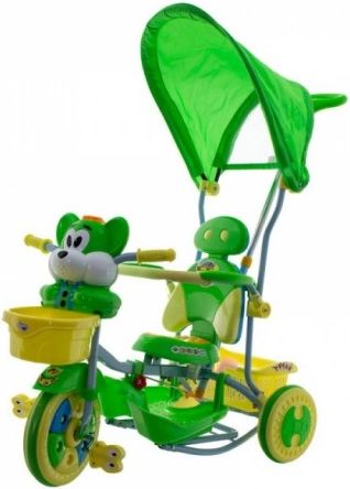 Euro Baby Dětská tříkolka s vodící tyčí Myška - zelená - obrázek 1