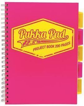 Blok "Project book Neon", růžová, A4, linkovaný, 100 listů, spirálová vazba, PUKKA PAD - obrázek 1