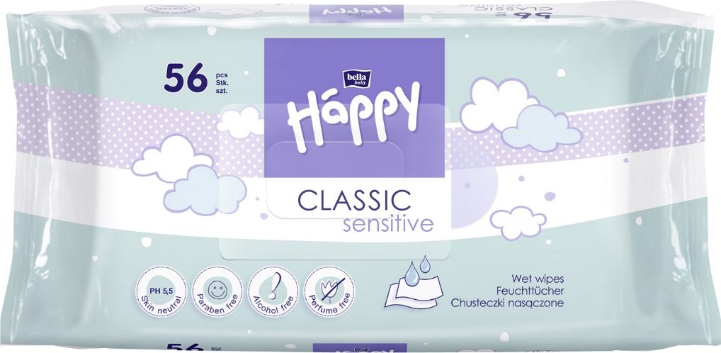 Bella Happy Classic Sensitive čisticí ubrousky  4x 56 ks - obrázek 2