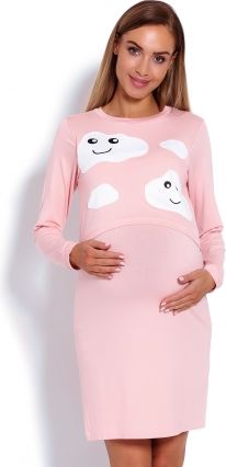 Be MaaMaa Těhotenská, kojící noční košile Mráčky  - růžová, vel. XXL - obrázek 1