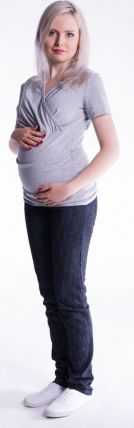 Be MaaMaa Těhotenské a kojící triko s kapucí, kr. rukáv - šedý melír - obrázek 1