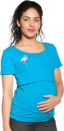Be MaaMaa Těhotenské/kojicí triko Flamingo - tyrkysové, vel. XL - obrázek 1