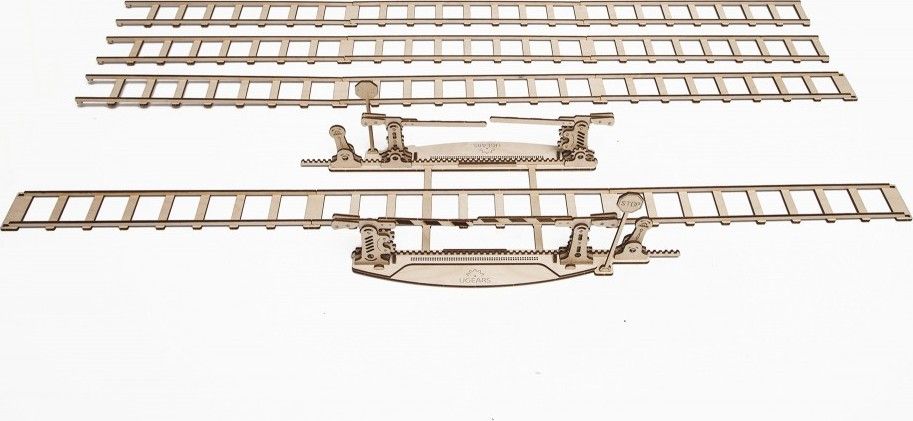 Ugears 3D dřevěné mechanické puzzle Železniční přejezd s kolejemi - obrázek 2