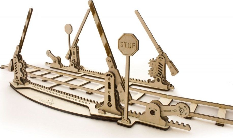 Ugears 3D dřevěné mechanické puzzle Železniční přejezd s kolejemi - obrázek 6
