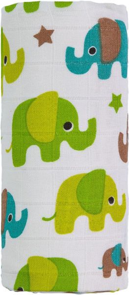 T-TOMI BIO Velká bambusová osuška 120 x 120 cm – green elephants - obrázek 1