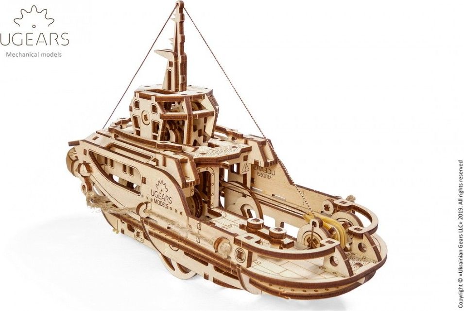 Ugears 3D dřevěné mechanické puzzle Remorkér - obrázek 1