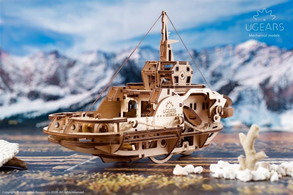 Ugears 3D dřevěné mechanické puzzle Remorkér - obrázek 4