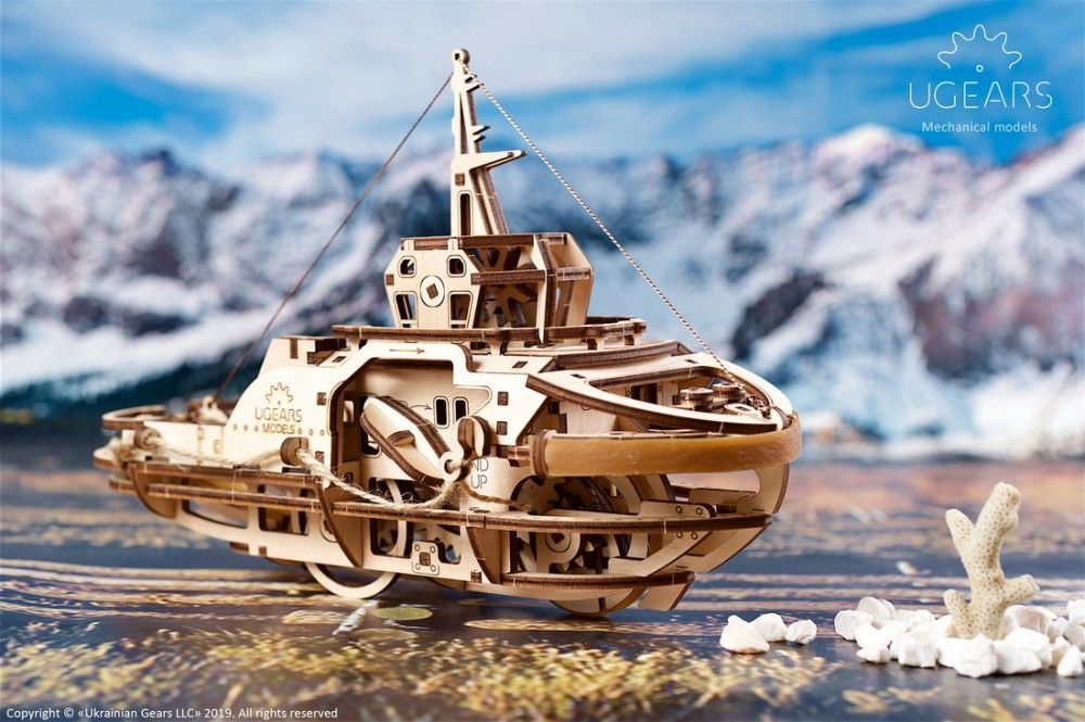 Ugears 3D dřevěné mechanické puzzle Remorkér - obrázek 5