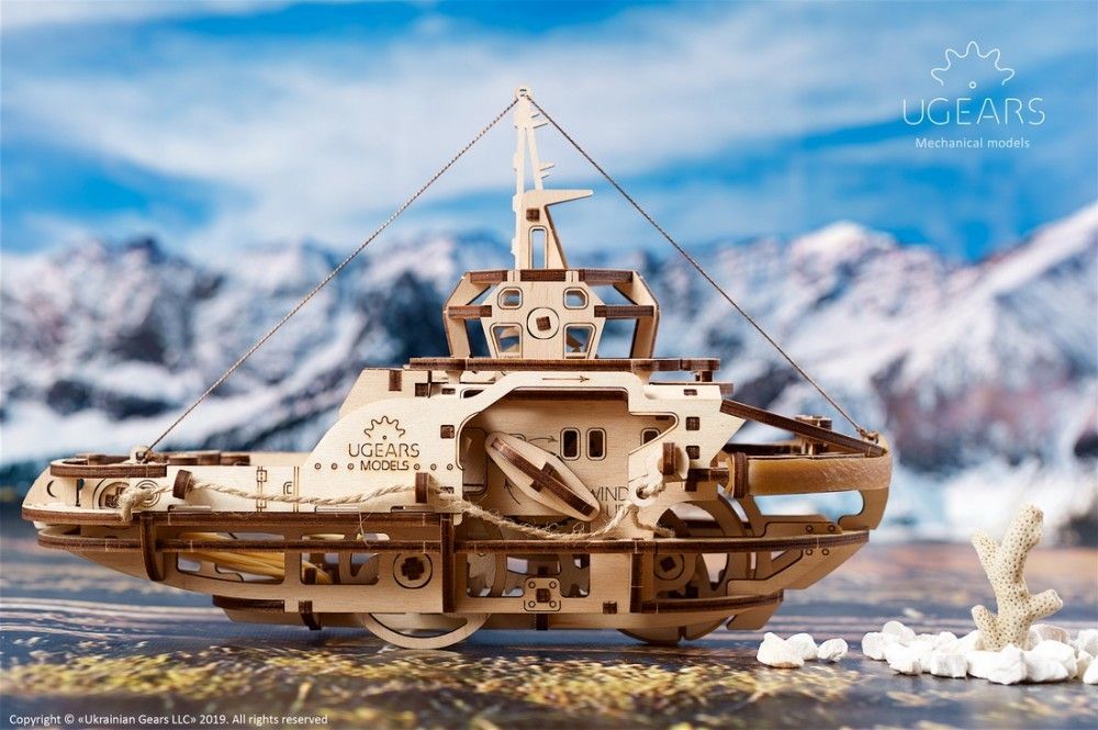 Ugears 3D dřevěné mechanické puzzle Remorkér - obrázek 7