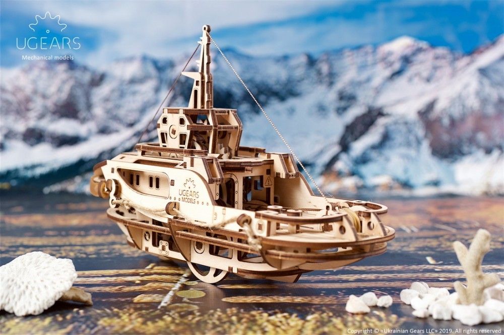 Ugears 3D dřevěné mechanické puzzle Remorkér - obrázek 8