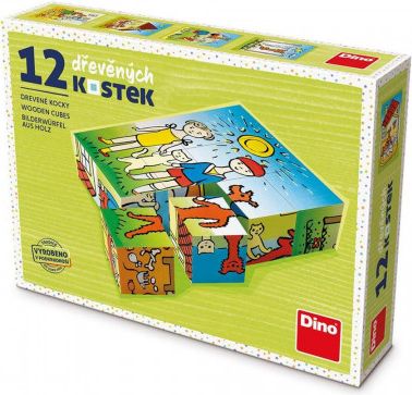 Dino Pejsek a kočička 12 dřevěné kostky - obrázek 1